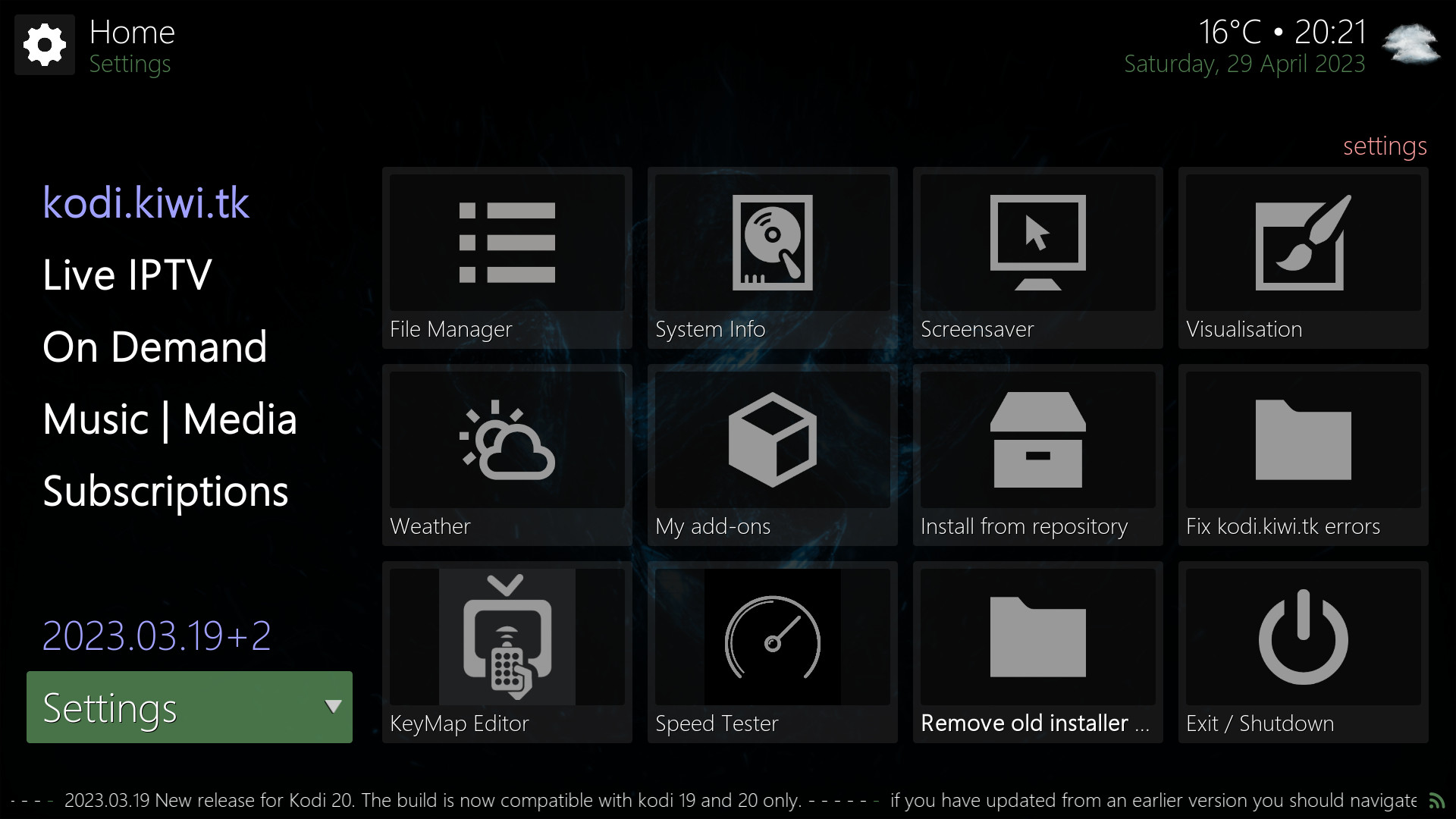 Settings screenshot