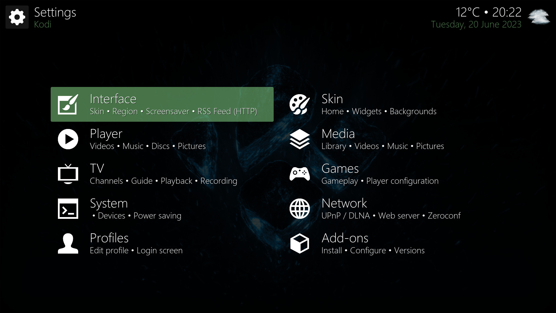 Kodi settings screenshot